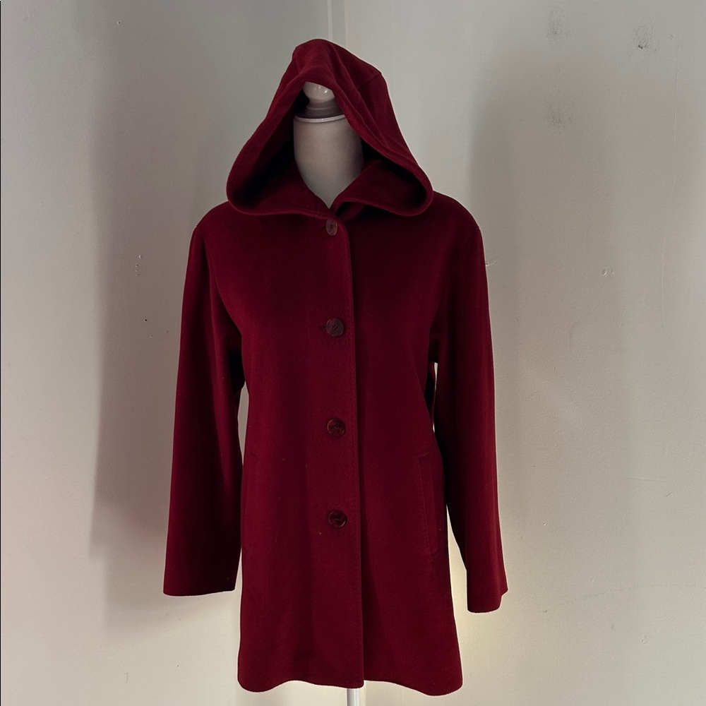 Jones New York Hooded Pea Coat in Deep Burgundy